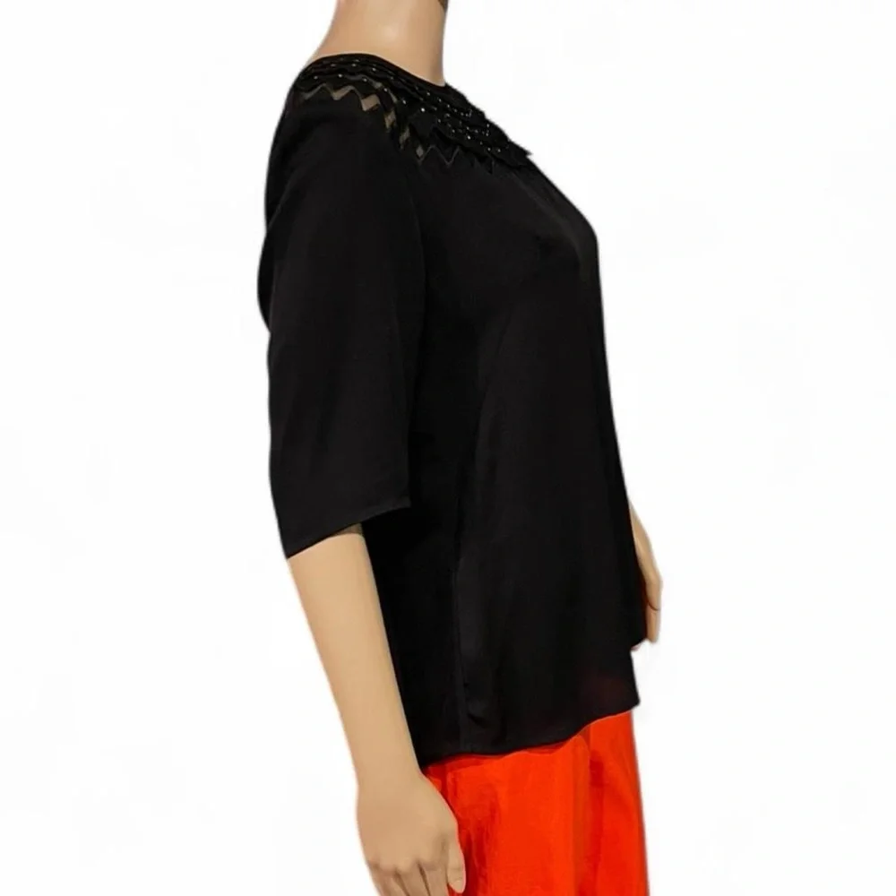 Milly NYC SILK Rhinestone Embellished Round Neck Layered Top Size 8 Blouse - Picture 3 of 8